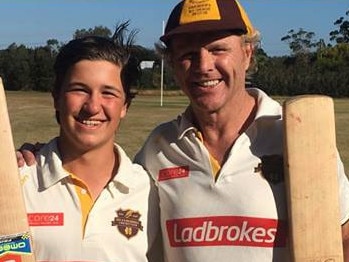 Twin tons: Dermott Brereton and his Heatherhill teammate Jobe Gardner celebrate their centuries on Saturday.