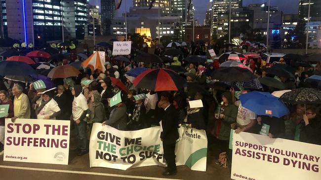 Supporters of Voluntary Assisted Dying rally outside WA Parliament. Picture: REECE WHITBY/TWITTER