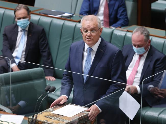 Prime Minister Scott Morrison made an official apology to victims of sexual harassment, bullying and violence in Parliament House. Picture: Gary Ramage/NCA NewsWire