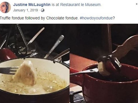 Enjoying fondue in Switzerland. Credit: Facebook/JustineMcLaughlin