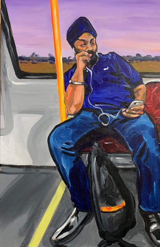 Two paintings by artist cop Detective Inspector Steve Tiernan which will feature in an exhibition next week, Strangers on a Train, at the Vacant Assembly gallery in West End.