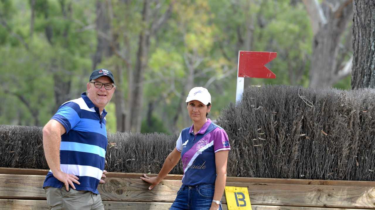 SAFETY FIRST: Technical delegates Carl Parkin and Paula Barlow inspect the Bank Drop Jump prior to this weekend's three-star competition at Morgan Park. Picture: Gerard Walsh