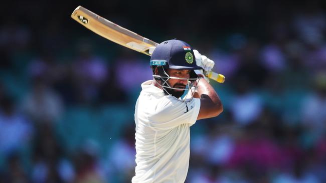 Cheteshwar Pujara took a liking to Nathan Lyon’s bowling at the SCG. Picture. Phil Hillyard