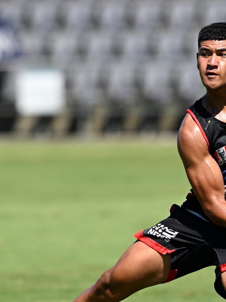 Isaiya Katoa in action during a Dolphins NRL training session at