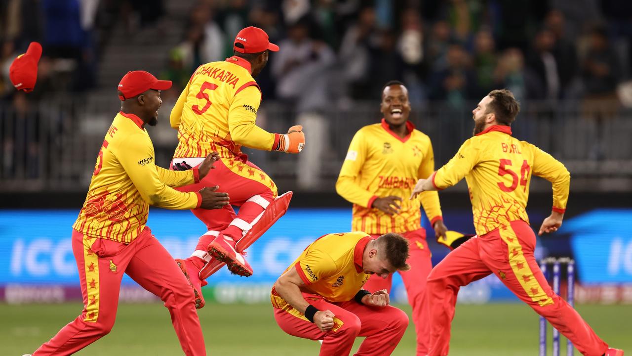 Bradley Evans of Zimbabwe celebrates. Photo by Paul Kane/Getty Images.