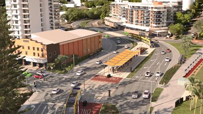 Gold Coast Light Rail Stage 3A artist impressions and stations between Broadbeach and Burleigh Heads