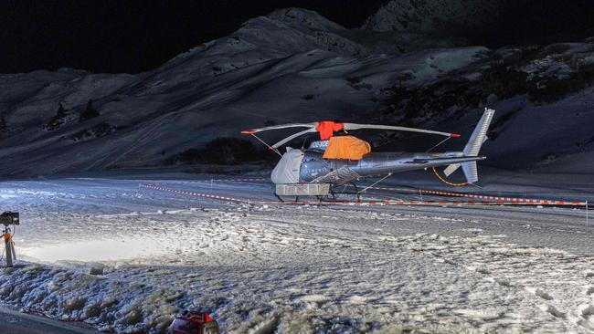 A rescue helicopter grounded after nightfall. Picture: AFP
