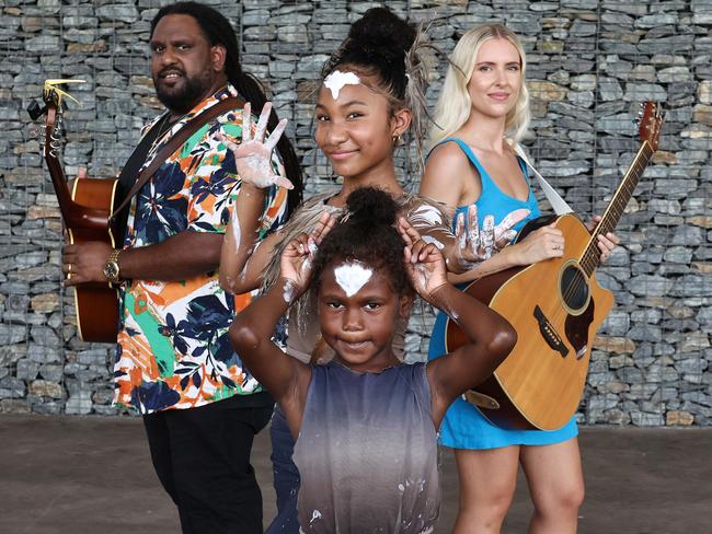 Cairns Regional Council will be celebrating Australia Day with their annual Citizen of the Year awards, followed by a free concert at Munro Martin Parklands. Guitarist Danny Boy, Sand & Sea dancers Lolarose Lyons, 12, and Karla-Rose Rocky, 6, and Social Hour musician Anais Campbell will all perform  at the free, family friendly concert on Australia Day. Picture: Brendan Radke