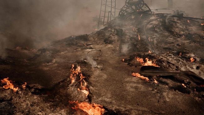 Smoke rises as flames burn at a train station in Seversk, eastern Ukraine. Picture: AFP