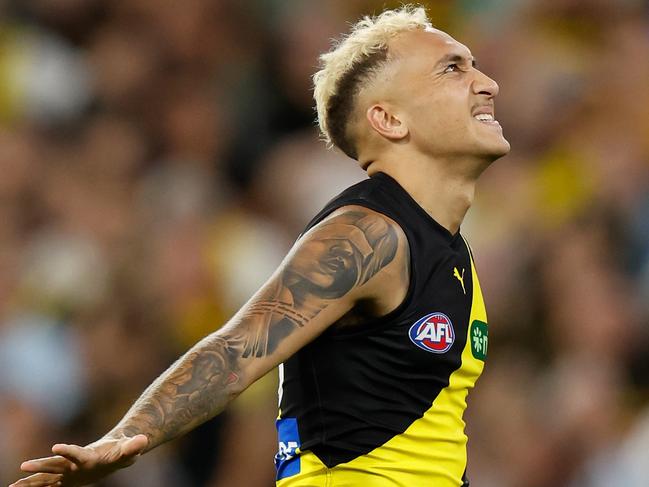 Shai Bolton needs to take his time and not rush his shots for goal according to Tigers coach Damien Hardwick. Picture: Getty Images