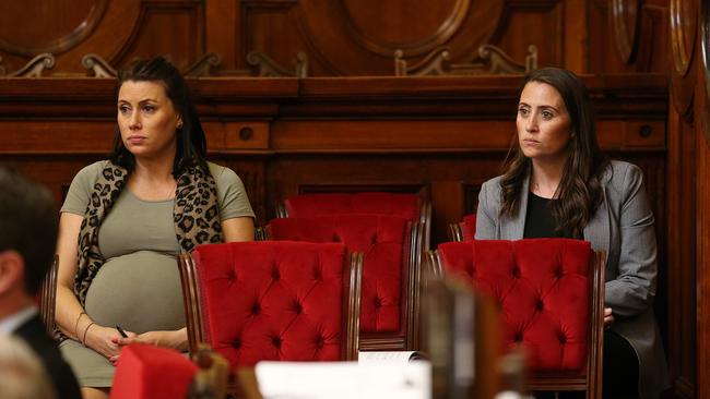 Sisters and lead petitioners, Natalie and Jacqui Gray look on during the Voluntary Assisted Dying Bill debate in the Legislative council. Picture: Zak Simmonds