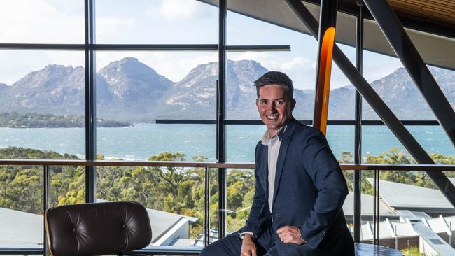 Saffire General Manager Ross Boobyer in the East Coast Tasmania resort, overlooking the Freycinet Peninsula and the Hazards.