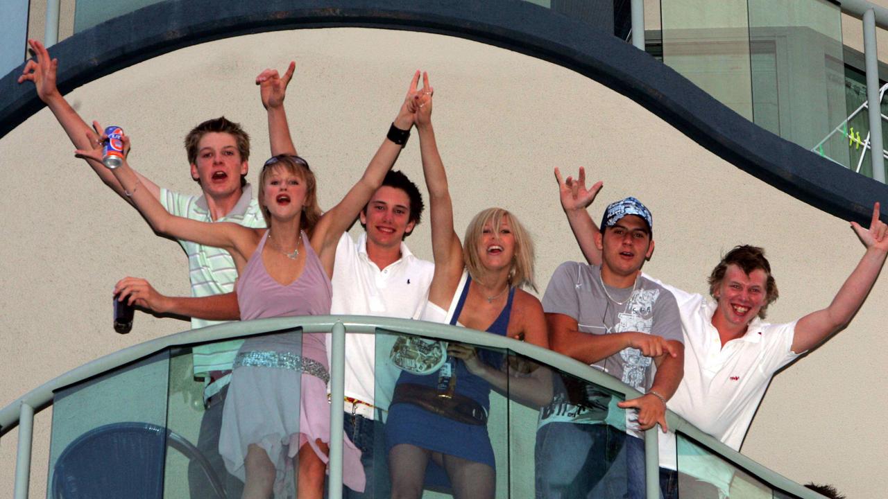 Revellers on the balcony of an apartment building on The Esplanade at Mooloolaba in 2004. Picture: Bruce Long