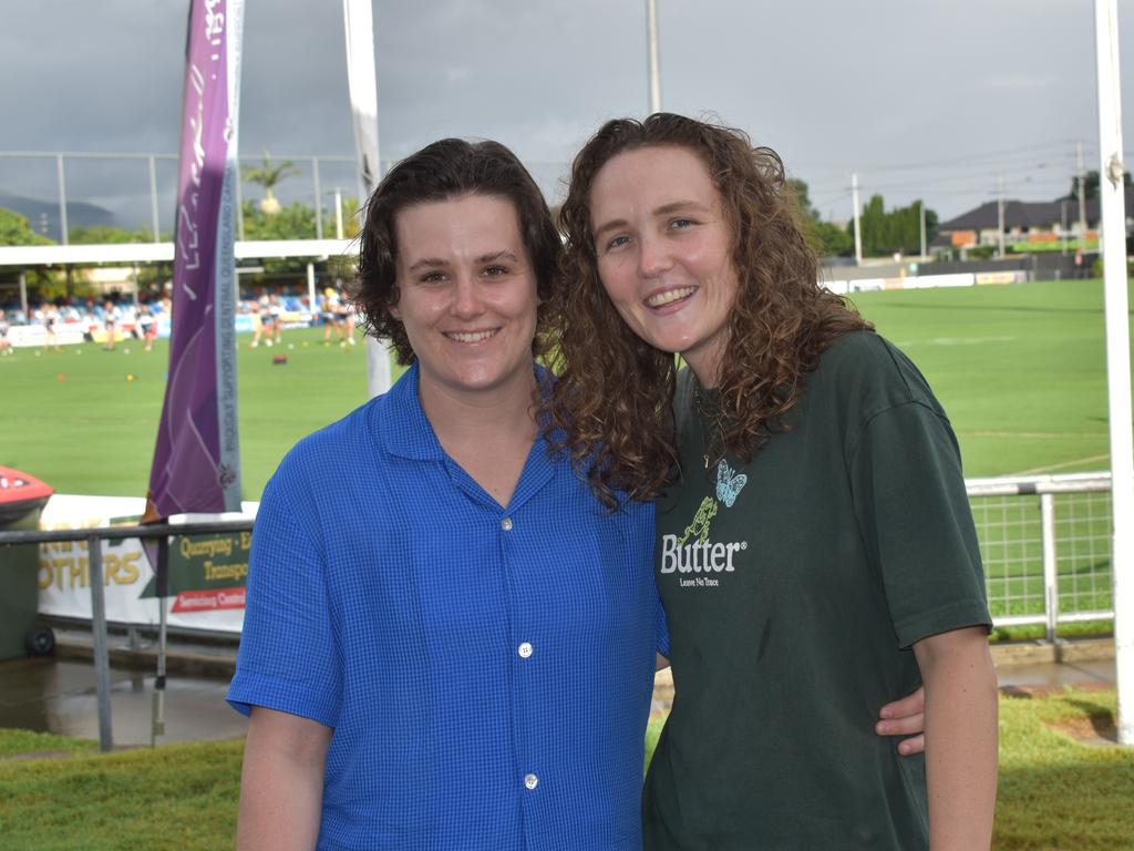 Ellie Gambling and Sarah McKean at the Capras menâ&#128;&#153;s and womenâ&#128;&#153;s season openers at Browne Park, Rockhampton, on March 11, 2023.