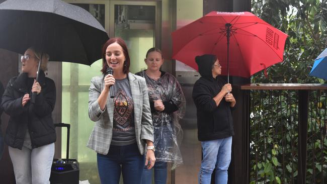 Keppel MP Brittany Lauga speaking at the Abortions Access and Right Rally on Saturday, July 2, on the Rockhampton Riverbank.