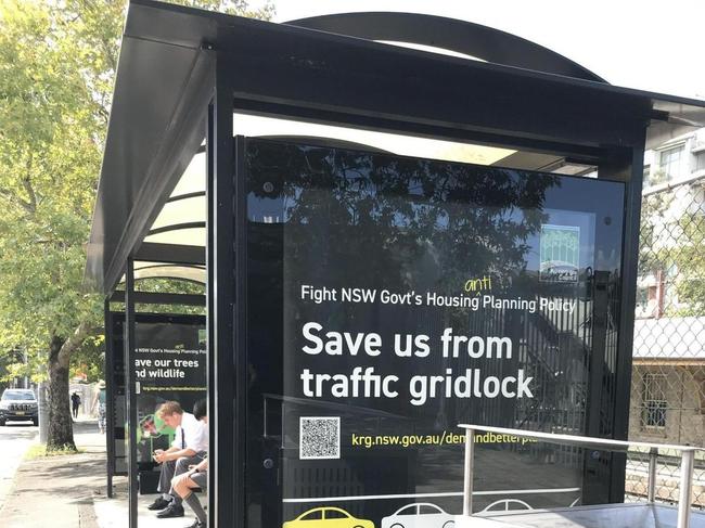 Ku-ring-gai council has spent thousands of dollars of ratepayers' money unsuccessfully fighting the Minns government's housing reforms, including with ads on bus shelters. Picture: Supplied.