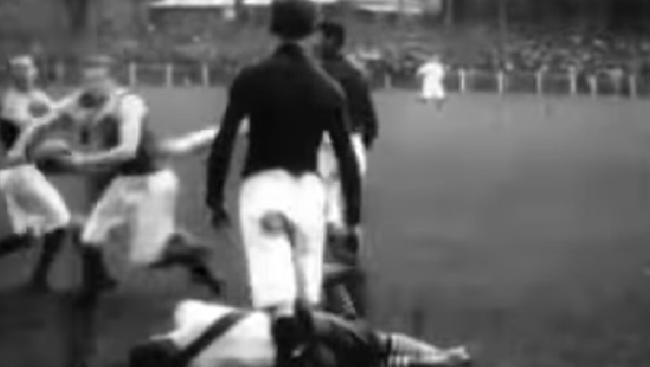 South Melbourne and Carlton players in action during the 1909 VFL grand final. Picture: National Film and Sound Archive