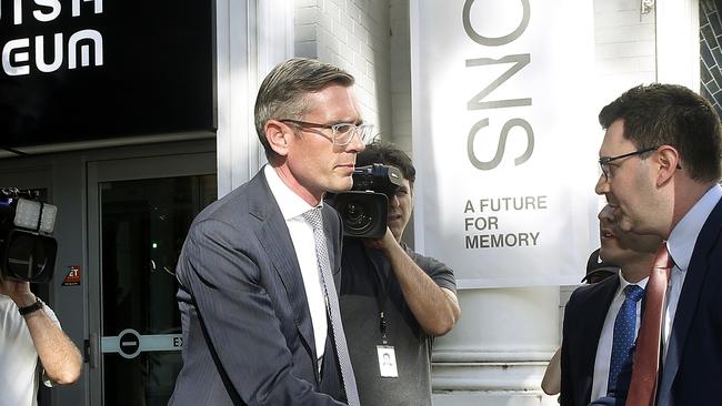 Premier Dominic Perrottet met Jewish leaders outside the Sydney Jewish Museum last week. Picture: John Appleyard