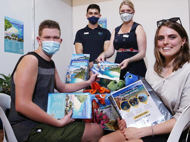 The Department of Skills, Education and Employment have hosted the Cairns Jobs Fair, with dozens of employers offering hundreds of jobs to Cairns job seekers. Blake Goessling-Lowe and Jaclyn Fischer apply for vacant jobs from Fitzroy Isaland's Theo Matthews and Victoria Phillips, where a multitude of jobs are on offer with the growth in Cairns' tourism numbers. Picture: Brendan Radke