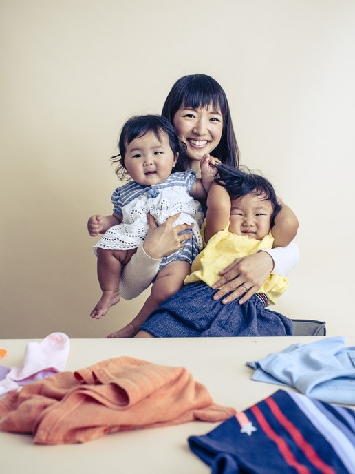 Kondo with her kids Miko and Satsuki. (Picture: Timothy Archibald for WSJ)