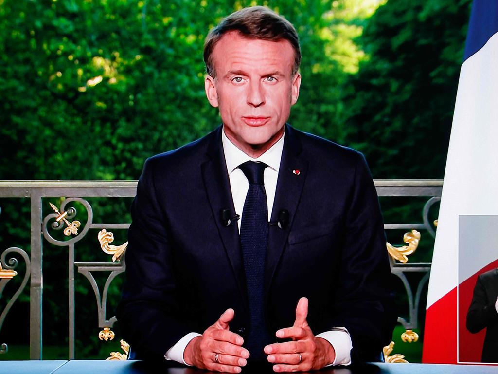 France's President Emmanuel Macron speaking during a televised address to the nation. Picture: AFP