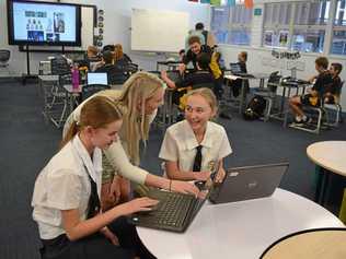 St Mary's College students Chloe Lourigan (left) and Zahlee Wheeler with teacher Aliah Lennox.