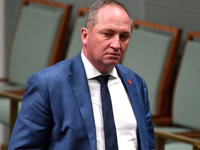 Former deputy prime minister Barnaby Joyce leaves after Question Time in the House of Representatives at Parliament House in Canberra, Thursday, October 25, 2018. (AAP Image/Mick Tsikas) NO ARCHIVING