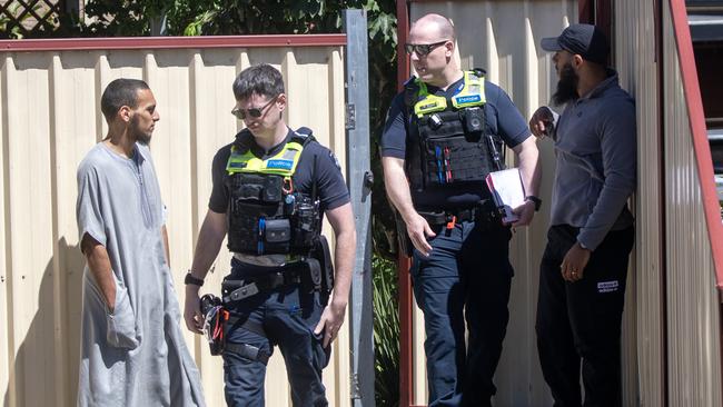 Police at Benrika’s home in the Melbourne suburb of Dallas. Picture: Liam Mendes/The Australian