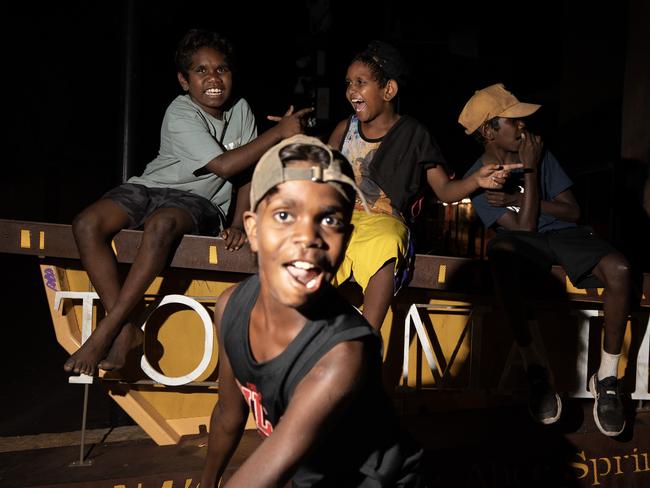 25-01-2023 - Darrius Watson with his mates in Alice Springs at around 9:30pm on Wednesday 25 January. Liam Mendes / The Australian