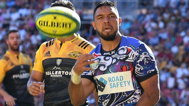 Curtis Rona celebrates scoring for the Western Force in the Global Tens.