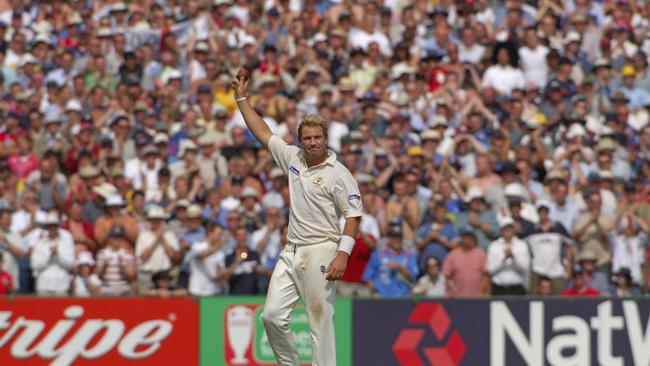 Shane Warne after taking his 600th Test wicket, England v Australia, 3rd Test, Old Trafford, Aug 05. (Photo by Patrick Eagar/Popperfoto via Getty Images)