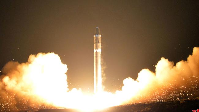 The North Korean government called the Hwasong-15 intercontinental ballistic missile test its most successful yet. Picture: KCNA/Korea News Agency/AP