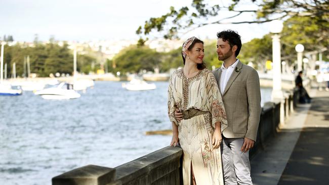 Soprano Eleanor Lyons and her husband Conductor Vladimir Fanshil moments before dining with Leo Schofield at Regatta at Rose Bay. Picture: John Appleyard.