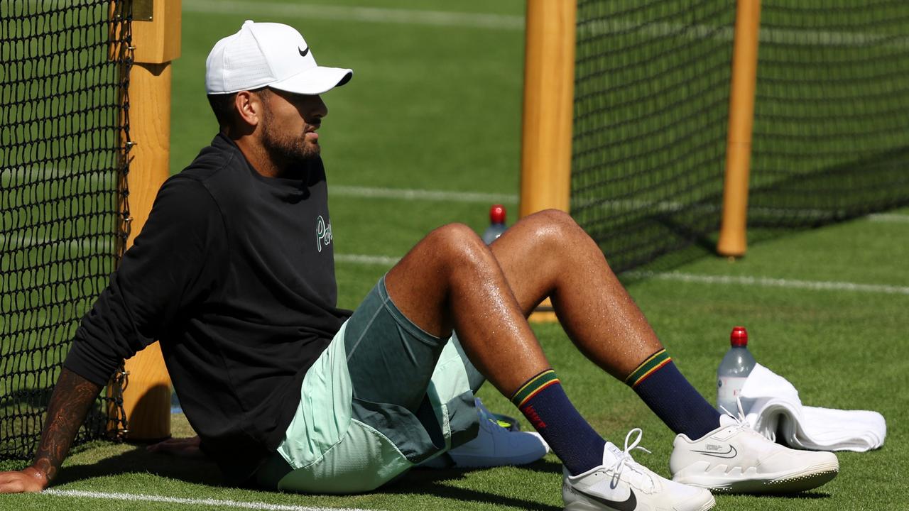 Nick Kyrgios of Australia is seen during a practice session on day twelve of The Championships Wimbledon.