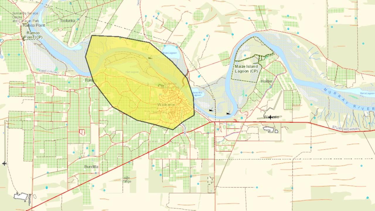 Map of the grass fire that firefighters are working to extinguish in Waikerie. Picture: Country Fire Service