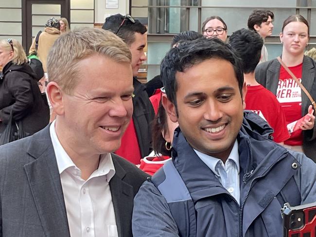 New Zealand Prime Minister Chris Hipkins campaigning at Wellington station on October 10, 2023. Picture: Cameron Stewart