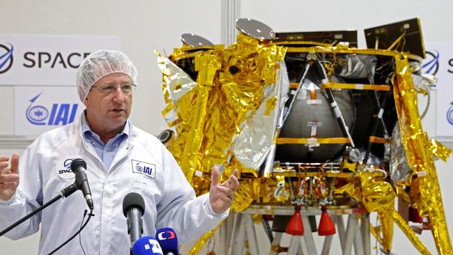 Israeli Aerospace Industries director of Space division Opher Doron speaks during a presentation by Israeli non-profit SpaceIL and Israeli state-owned Aerospace Industries.