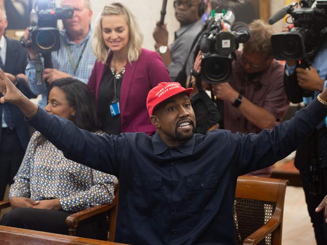 Kanye West, centre, at the White House in 2018. Picture: AFP