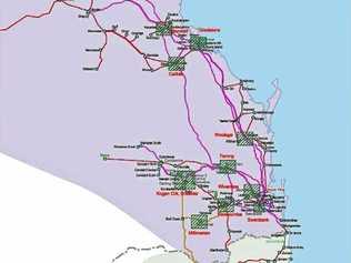 Map of prospective homes for nuclear power plants in Queensland, including Woolooga. Picture: Australia Nuclear Association