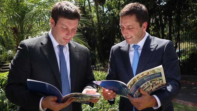 Opposition education spokesman Tim Smith, pictured with Opposition Leader Matthew Guy. Picture: Alex Murray/AAP