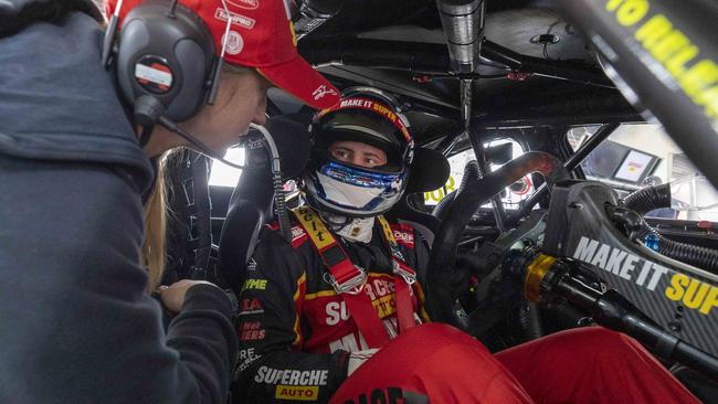 Declan Fraser get ready to drive the Supercheap Auto Racing wildcard during a test day. Picture: Edge Photographics/Triple 888 Racing