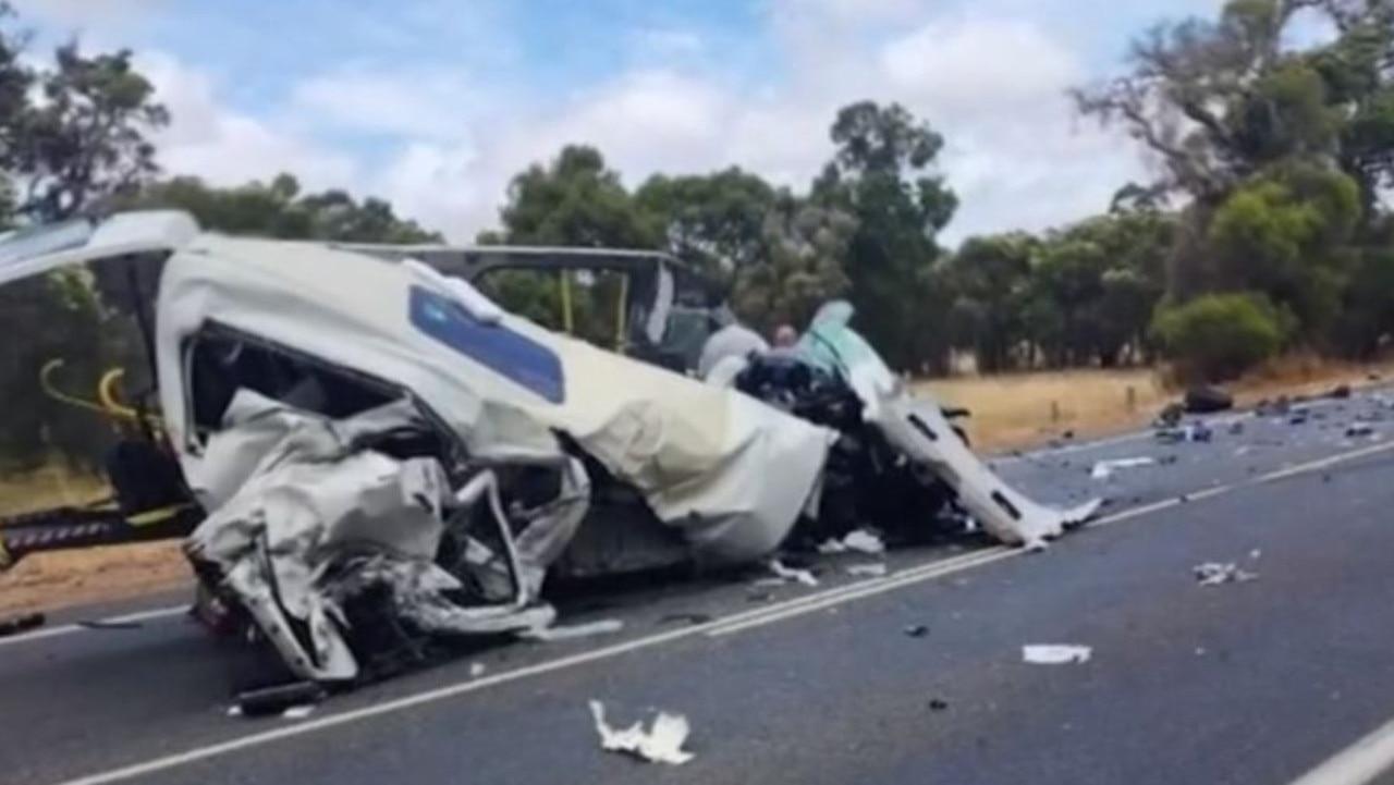 The van was flattened in the crash and left unrecognisable. Picture: Nine News