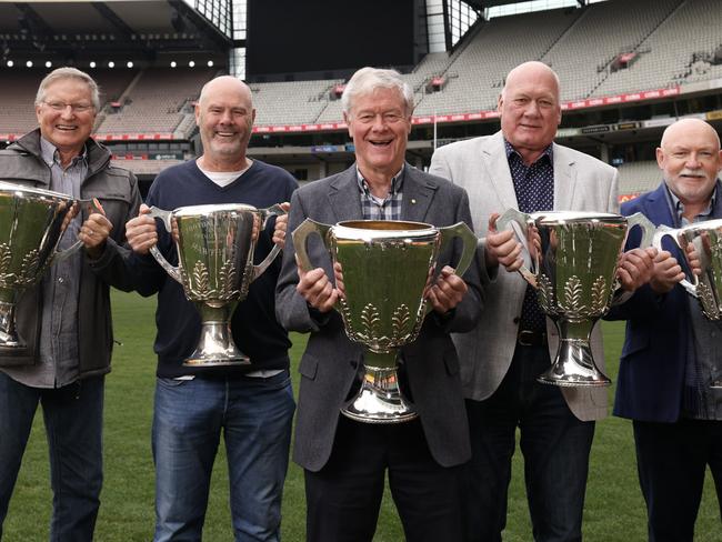 Rodney Eade (second from left) with fellow Hawthorn premiership legends at the club’s recent 100th birthday celebrations. Picture: Jonathan Di Maggio