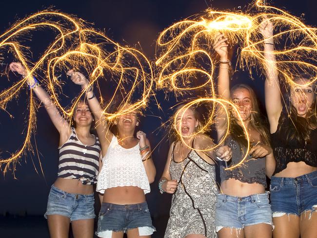 New Year’s Eve 2010 in Rye. (from left) Marine Gutton, Emma Aynsley, Nikki Deev, Mia Fitton and Maddie Gilfillan. Picture: Chris Scott