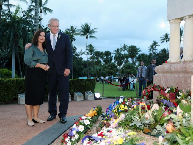 The Prime Minister Scott Morrison and his wife Jenny attended the dawn service in Townsville. Picture Gary Ramage