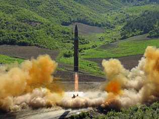 FILE - This file photo distributed by the North Korean government shows what was said to be the launch of a Hwasong-14 intercontinental ballistic missile, ICBM, in North Korea's northwest.