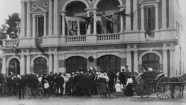 Queensland Ambulance Transport Brigade building opening, ca. 1913. The new facility on Maryborough Street marked a milestone in Bundaberg’s healthcare. Source: John Oxley Library, State Library of Queensland