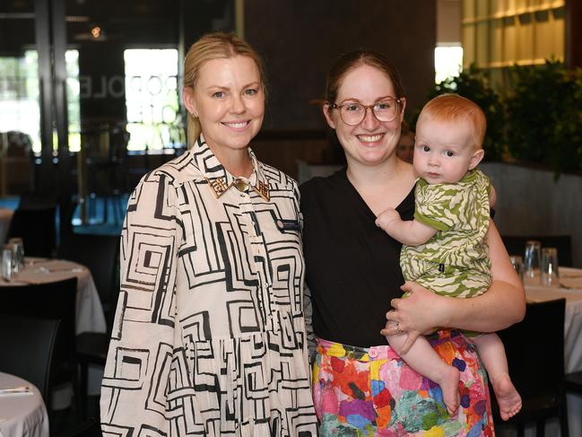 Kirsty Keyes and Naomi Seymore with Xavier Ruffle at the Townsville Business Women's Circle's function. Picture: Shae Beplate.