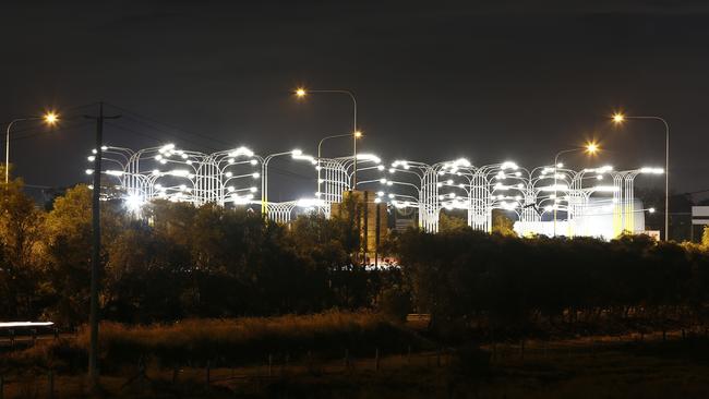 The Gold Coast sign in lights pictured on the M1.  (AAP Image/Josh Woning)