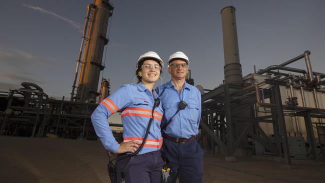 Manny Fortuna with his daughter Laura at the Santos Moomba Gas Plant. Picture Simon Cross